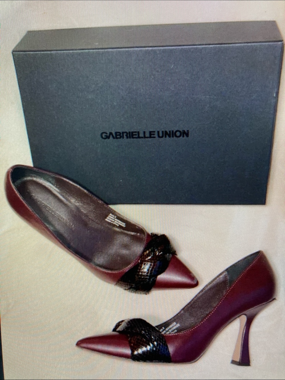 Burgundy Pointed-Toe Mid-Heels with Textured Strap